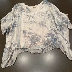 Ambra Women's Silk Blouse with Neutral Floral Pattern Sz: L